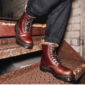 Dr. Martens Serena Faux Fur Lined Lace up Boots Red